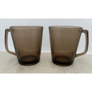 Vintage PYREX Coffee Mug Set Of 2 Smoked Amber Fireside New York Corning 1400